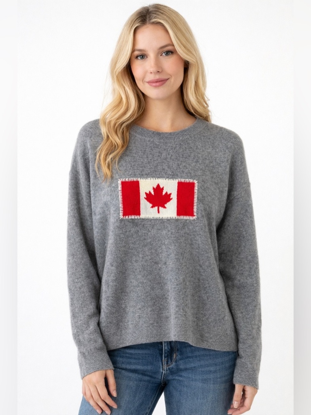 Wilt Cashmere Grey Canada Flag Crewneck Sweater